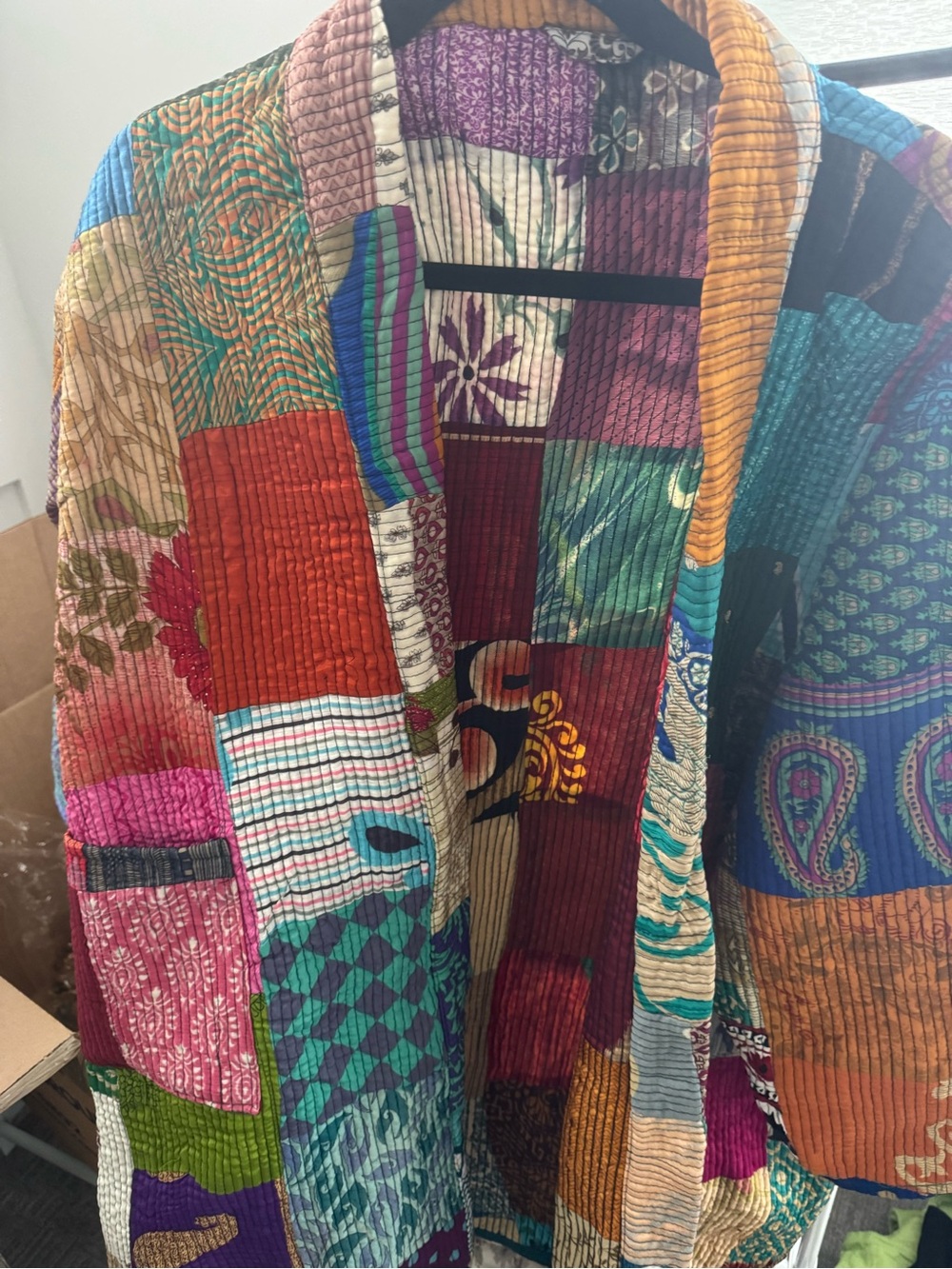 Patchwork Multicolor Kantha Jacket - Bohemian Quilted Coat - Picture 2 of 4